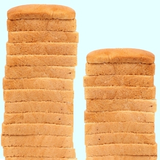 2 stacks of bread slices, the left one taller than the right one